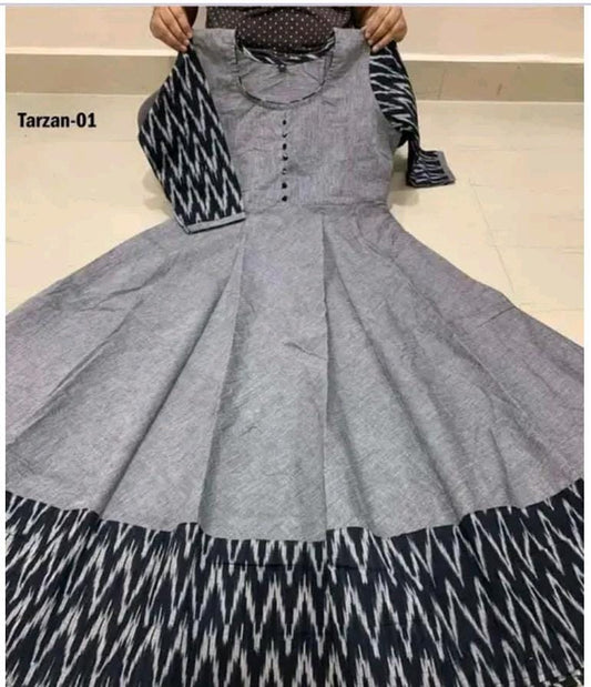 Women Solid Cotton Gown (Grey)